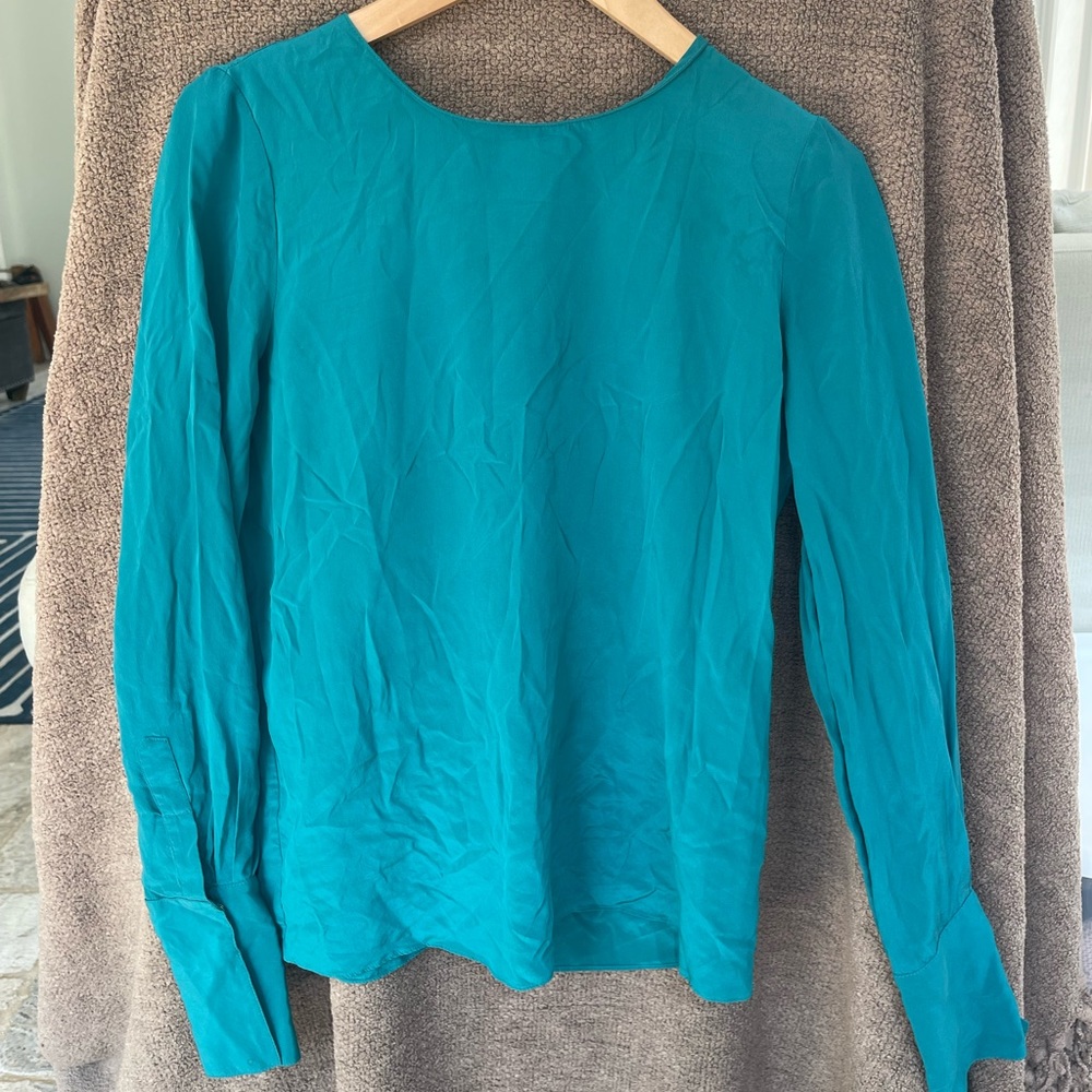 Rory Beca Teal Long Sleeve Silk Blouse Size M